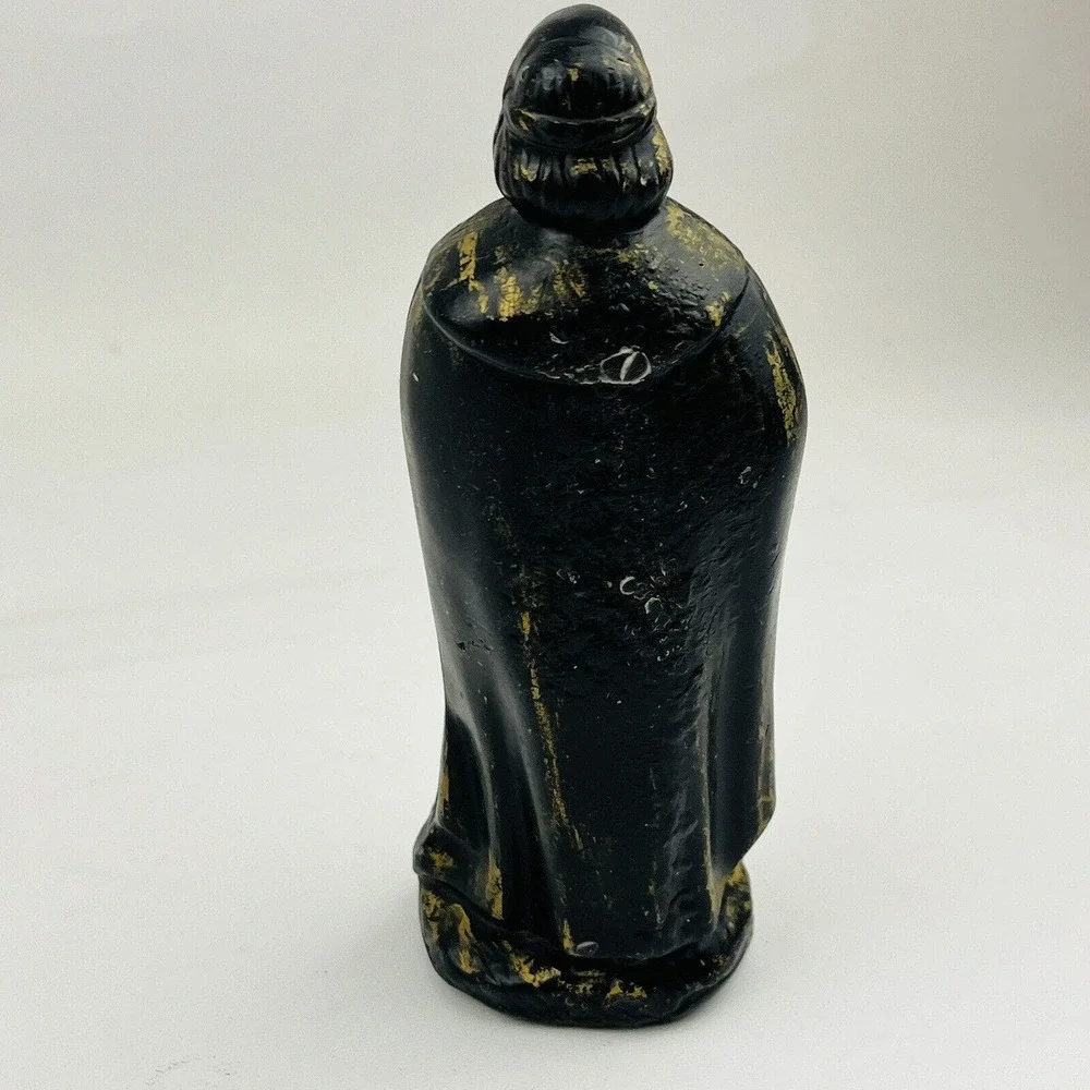 Vtg Three Wisemen Wax Figurines Black‎ with Gold Paint Christmas Nativity Kings